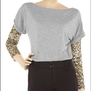 Gryphon gray gold sequin sleeve top Sz Xs